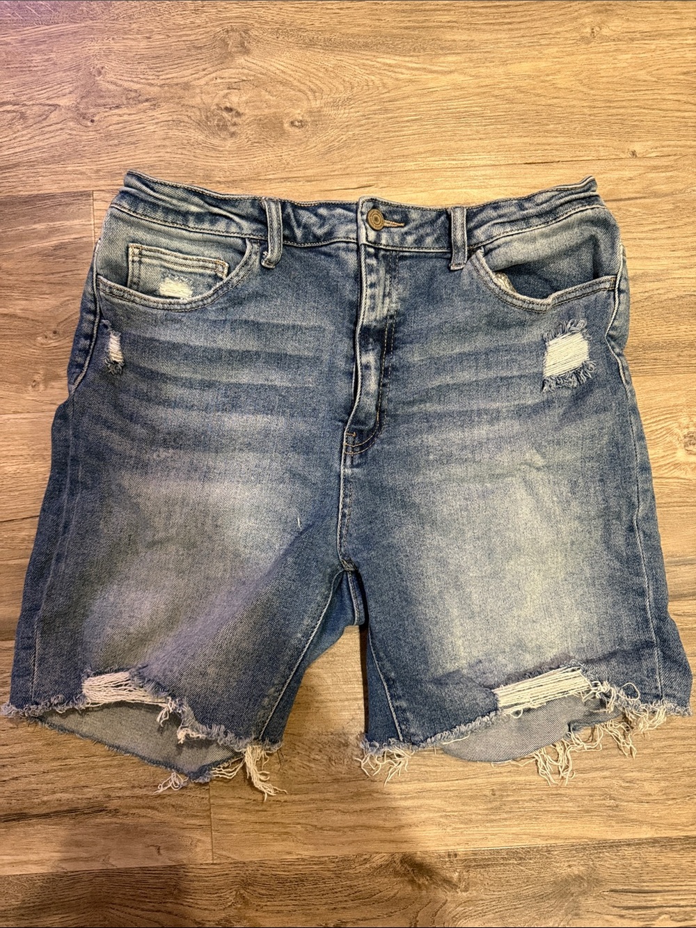 VERVET BY FLYING MONKEY Light Blue Distressed Denim Shorts